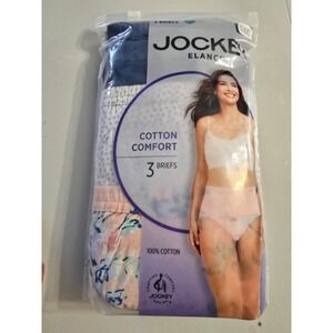 Jockey Elance Womens Plus Size 11 4XL 100% Cotton Briefs 3 Pack Floral Dot Navy
